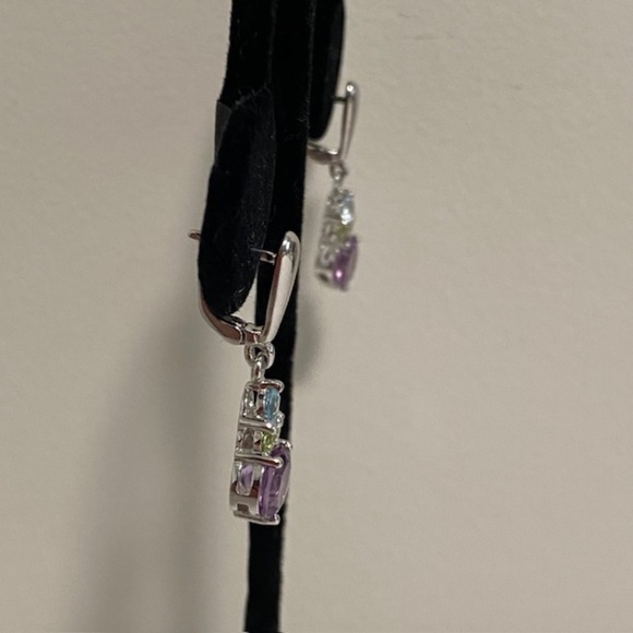 925 Silver Natural Topaz Amethyst Peridot Gemstones Jewelry Set - Picture 4 of 7